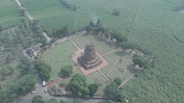 Aerial Drone View of Brahu Temple, Ancient Buddhist Temple in Trowulan, Indonesia