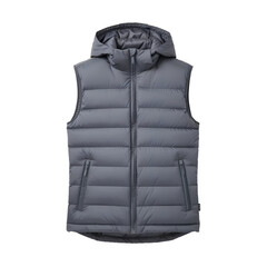 Naklejka premium Grey hooded puffer vest for cold weather 