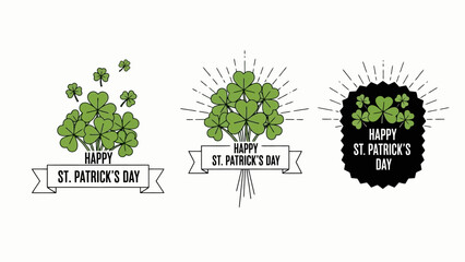 Three St. Patrick's Day graphic designs featuring shamrocks and celebratory text.