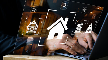 online real estate search, choosing a house or apartment, investment analytics in the field of housing construction, housing options with credit, mortgage or bank loan, home insurance icons