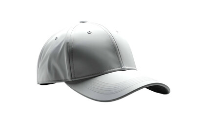 Fototapeta premium A 3D render of a clean, white baseball-style cap isolated on a black background, showcasing its brim, crown, and stitching details