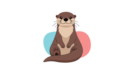 A cute brown cartoon otter with a light-colored chest sits looking forward, set against a simple white background with soft blue and pink circles.