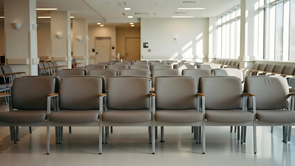 Empty Chairs in a Bright Hospital Environment, Indoor Photography Perspective