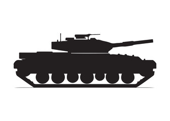 military tank logo silhouette vector, battle tank silhouette vector illustration, army tank silhouette logo vector, powerful military vehicle logo silhouette vector on white background.