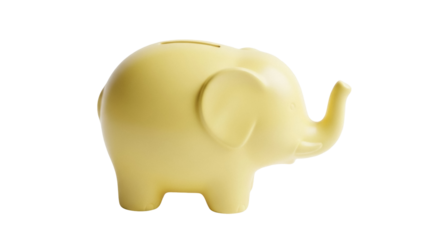 Yellow elephant piggy bank PNG isolated on transparent background, savings and financial planning concept for kids and adults