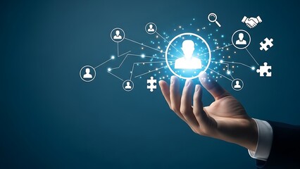Human resources network connection with hand and icons people