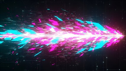 Futuristic abstract background with geometric shapes and glowing light trails