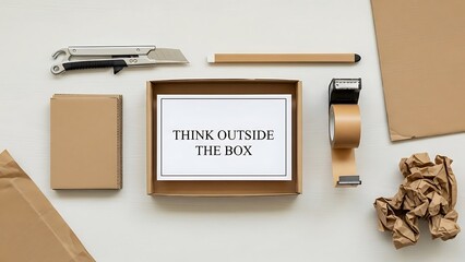 Think Outside the Box Concept with Shipping Supplies and Cutter idea business