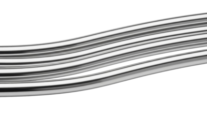 Shiny metal tubes isolated on transparent background, chrome pipes for industrial design and plumbing applications PNG