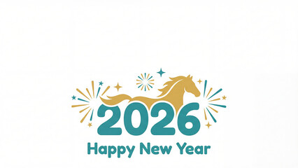 Year of the Horse 2026 Celebratory New Year Greeting with Festive Fireworks and Symbolic Horse Design