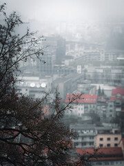 Ljubljana Castle foggy day view