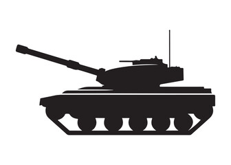 Fototapeta premium military tank logo silhouette vector, battle tank silhouette vector illustration, army tank silhouette logo vector, powerful military vehicle logo silhouette vector on white background.