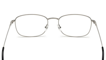 Modern Silver Metal Eyeglasses Frame with Clear Lenses Isolated on White Background