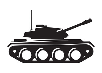 Fototapeta premium military tank logo silhouette vector, battle tank silhouette vector illustration, army tank silhouette logo vector, powerful military vehicle logo silhouette vector on white background.