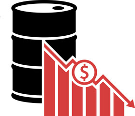 Oil barrel price fall icon in flat style.