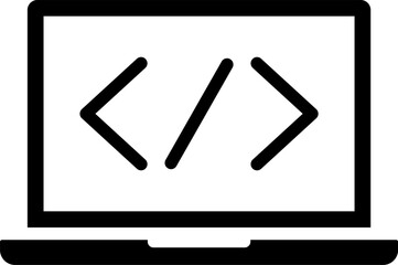 Laptop programming icon in flat style.