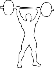 Outline silhouette of a weightlifter.