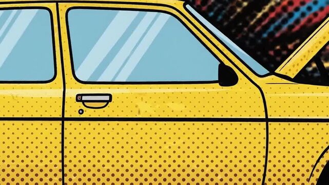 Retro Yellow Car Engine Trouble Pop Art Style.