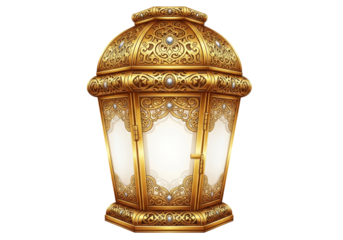 ornate golden lantern with glass panels for ramadan mubarak eid
