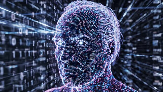 Digital face with binary code