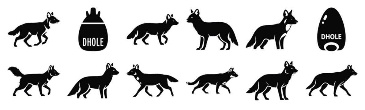 dhole silhouette vector icon set, black clipart collection, Animal silhouette icons illustration graphic design