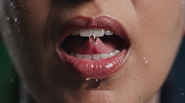 Closeup of lips with water splash