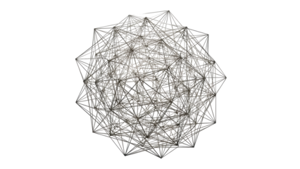 Complex geometric structure PNG isolated on transparent background, abstract wireframe design with intricate lines and connections for science and technology projects