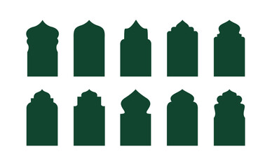 Islamic door and window shapes silhouettes, Arabic arches. Frames in Arabic Muslim designs for Ramadan Kareem. Mosque gate and window shapes