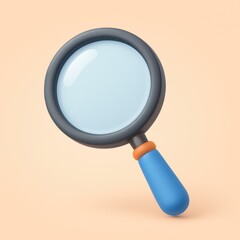 Isolated rendering of a magnifying glass with soft focus on a light background