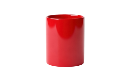 Red ceramic mug isolated PNG on transparent background, simple cylindrical cup for hot drinks and beverages in graphic design