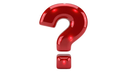 Shiny red question mark isolated PNG on transparent background, symbol of inquiry and uncertainty for graphic design and educational materials