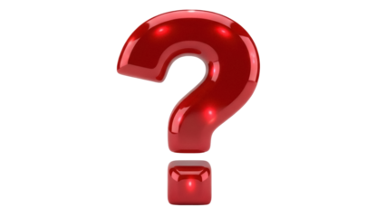 Shiny red question mark isolated PNG on transparent background, symbol of inquiry and uncertainty for graphic design and educational materials