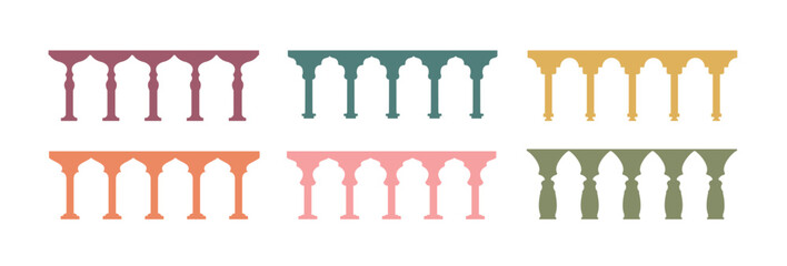 Colorful Islamic mosque gates, Arabic arches. Frames with Arabic Muslim designs for Ramadan Kareem