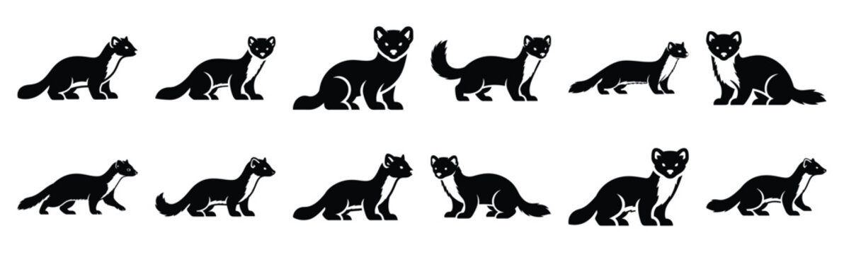 marten silhouette vector icon set, black clipart collection, Animal silhouette icons illustration graphic design