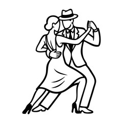 Fototapeta premium Salón de baile. Dibujo de pareja de bailarines de tango con líneas 