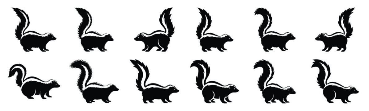 skunk silhouette vector icon set, black clipart collection, Animal silhouette icons illustration graphic design