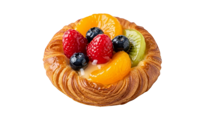Danish pastry with glossy fruit topping, isolated on transparent background