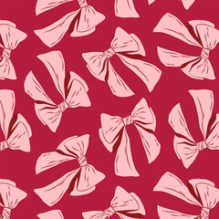 Seamless Pink Ribbon Bow Pattern