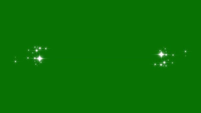 Fast glitter line twinkle animation featuring white cartoon blinking stars, flat vector doodle sparkles, glowing starlight trails and shining magic effects, designed for chroma key green screen 4K