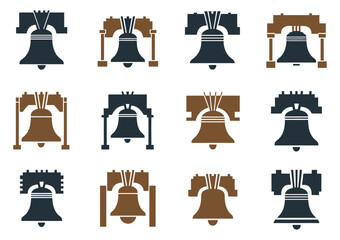 Patriotic Liberty Bell Silhouettes, A Collection of American Icons Featuring National Symbols, Independence, Freedom, Historical Landmark Designs, Vector Illustrations © MDSAIDUR