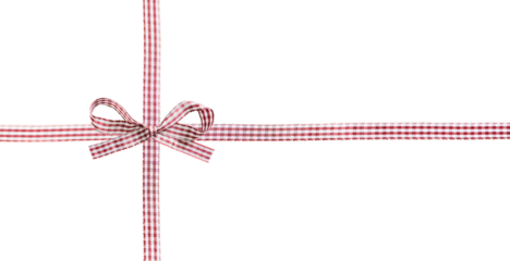 Gift Bow Ribbon, Isolated Photo Coquette In Red Gingham Pattern For Flyer Greeting Birthday Card Menu. Transparent Background