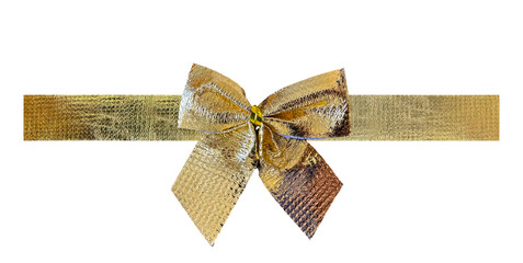 Shiny Golden Gift Bow Ribbon, Isolated Decorative Foil Style Coquette For Flyer Birthday Party...