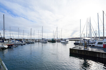 aarhus downtown canal pier city danmark theatre waterfront cityscape jacht harbor sailing ship blue sky