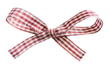 Gift Bow Ribbon, Isolated Photo Coquette In Red Gingham Pattern For Flyer Greeting Birthday Card Menu. Transparent Background
