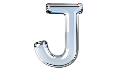 A 3D render of the letter "J" rendered in glass. The letter has a shiny, transparent appearance on a black background