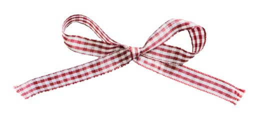 Gift Bow Ribbon, Isolated Photo Coquette In Red Gingham Pattern For Flyer Greeting Birthday Card Menu. Transparent Background