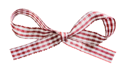 Gift Bow Ribbon, Isolated Photo Coquette In Red Gingham Pattern For Flyer Greeting Birthday Card Menu. Transparent Background