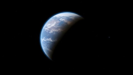 A stunning view of earth from space with a clear blue and white atmosphere and black background