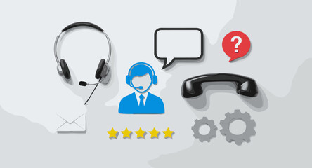 Customer service icons representing communication, support, and feedback with a question mark