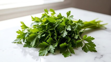 Parsley Bouquet on White Marble